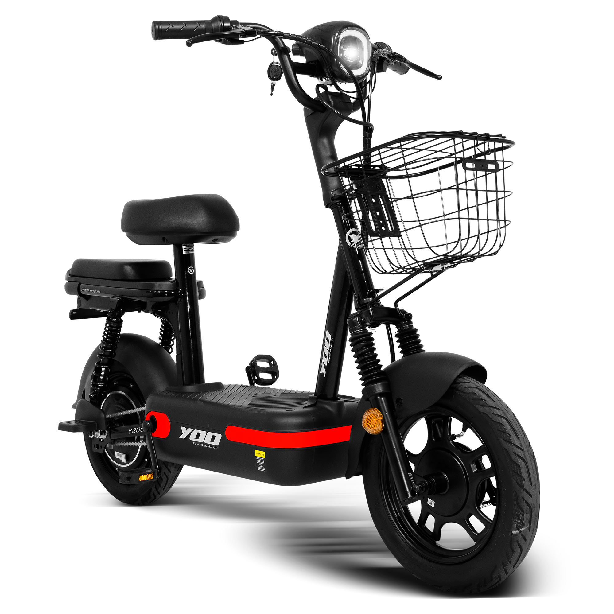 Bicicleta Elétrica Yoo Mobility Y-200 350W Farol LED Scooter Cor Vermelho